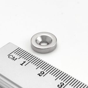 Magnet cilindric neodim 12x3 mm cu orificiu M3 (pol sudic pe partea cu orificiu) - N38