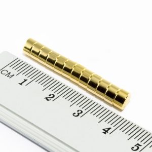 Magnet cilindric neodim placat cu aur 5x3 mm - N35