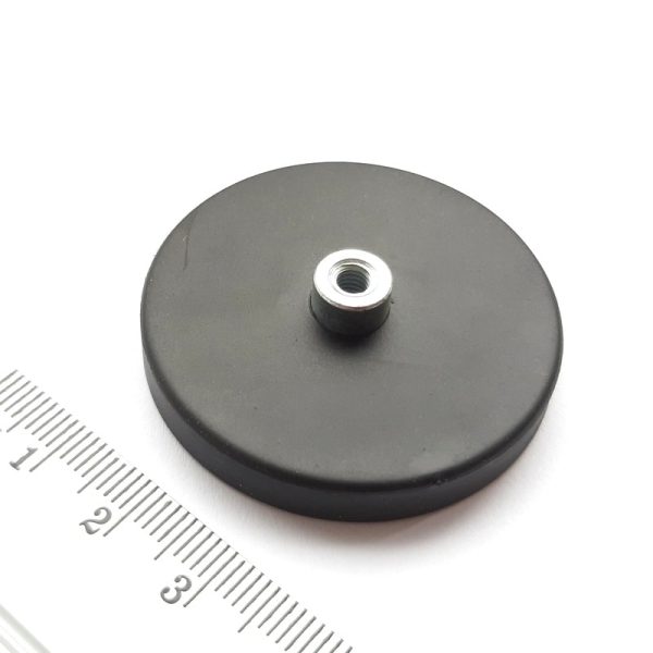 Magnet oală cu mufă cu șurub 43x6 mm acoperit cu cauciuc