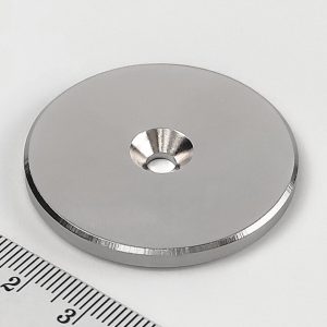 Cilindru magnet de neodim 42x4 mm cu gaura M4 (polul nord pe partea cu gol) - N38