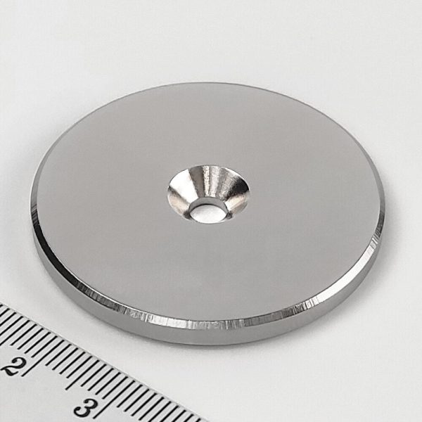 Cilindru magnet de neodim 42x4 mm cu gaura M4 (polul nord pe partea cu gol) - N38