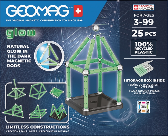 Kit de construcție Geomag Glow Recycled 25 de bucăți - strălucește în întuneric