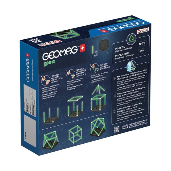 Kit de construcție Geomag Glow Recycled 25 de bucăți - strălucește în întuneric