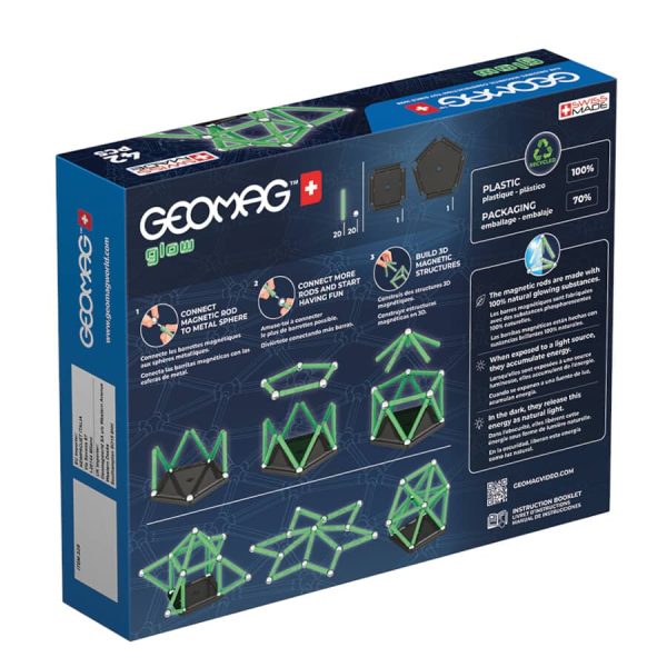 Kit de construcție Geomag Glow Recycled 42 piese - strălucește în întuneric