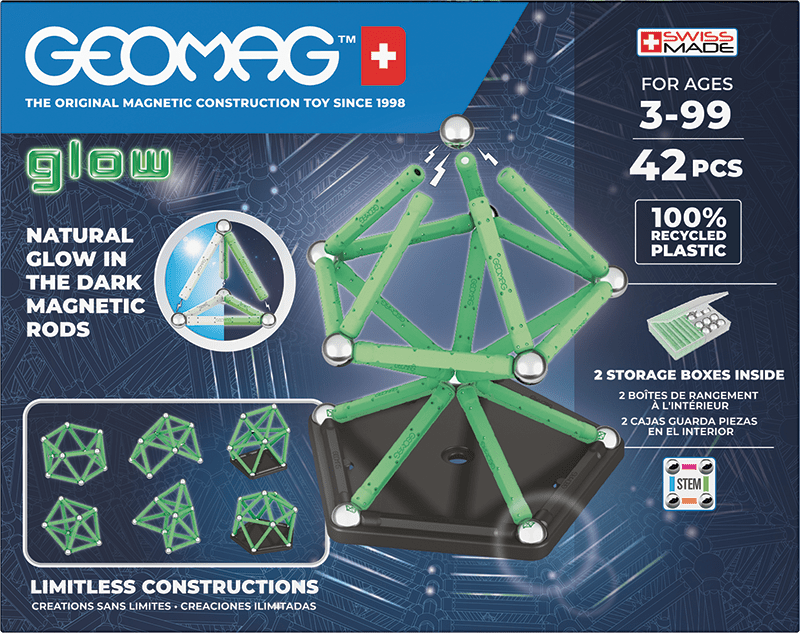 Kit de construcție Geomag Glow Recycled 42 piese - strălucește în întuneric