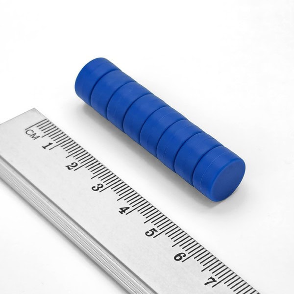 Magnet neodim cilindru 12,7×6,4 mm – N35 în plastic, albastru - imagine 2