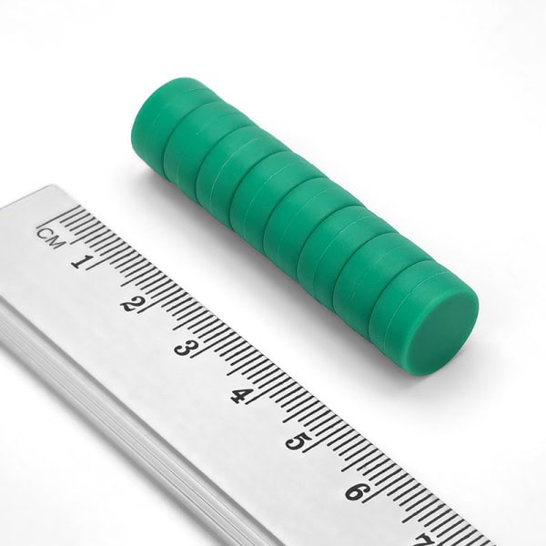 Magnet neodim cilindru 12,7×6,4 mm – N35 în plastic, verde - imagine 2