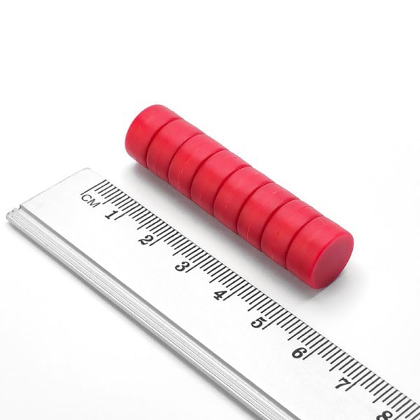 Magnet neodim cilindru 12,7×6,4 mm – N35  în plastic, roșu - imagine 2