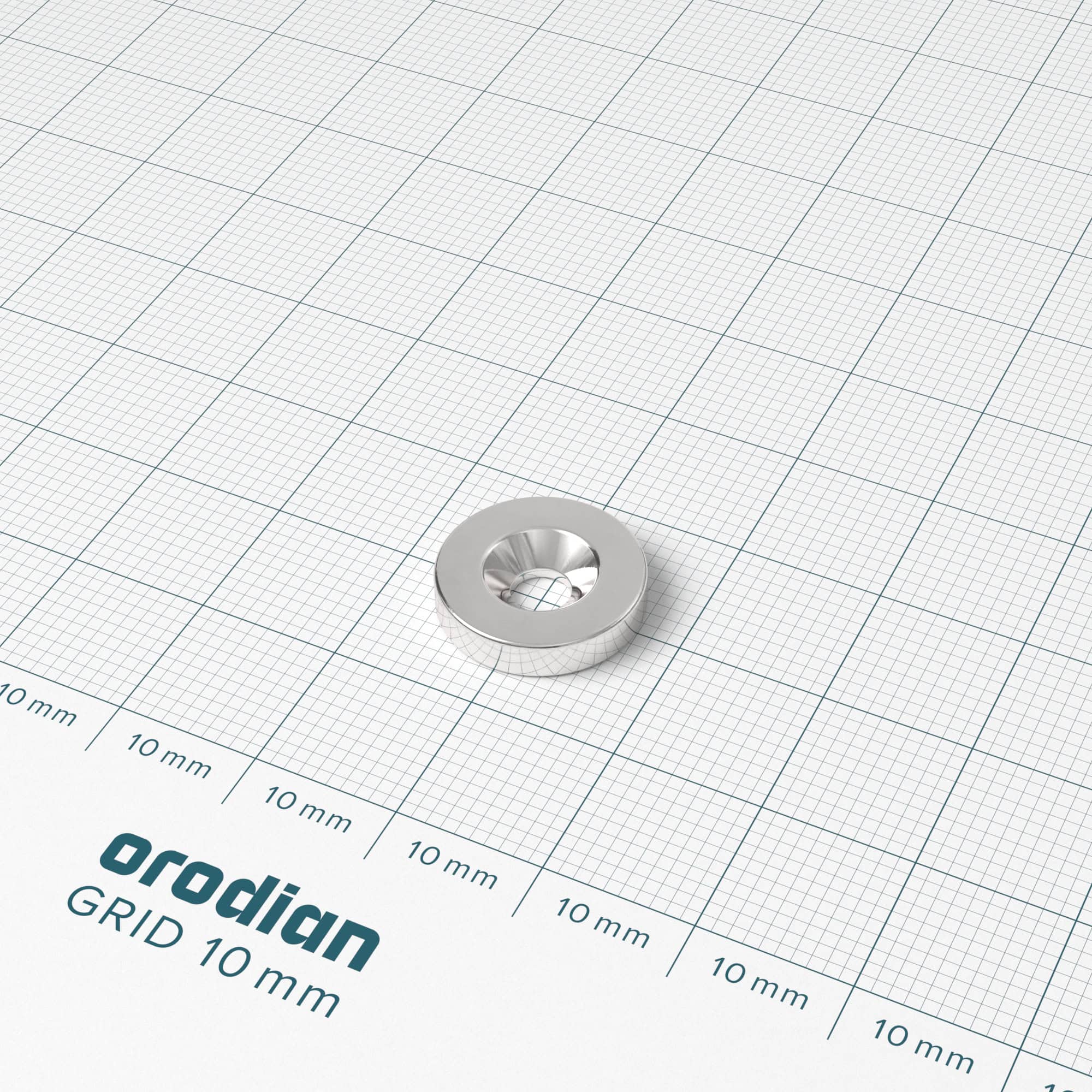 Magnet neodim cilindru 14×3 mm cu gaură M4 (polul nordic pe partea cu adâncitură) – N38 - imagine 2