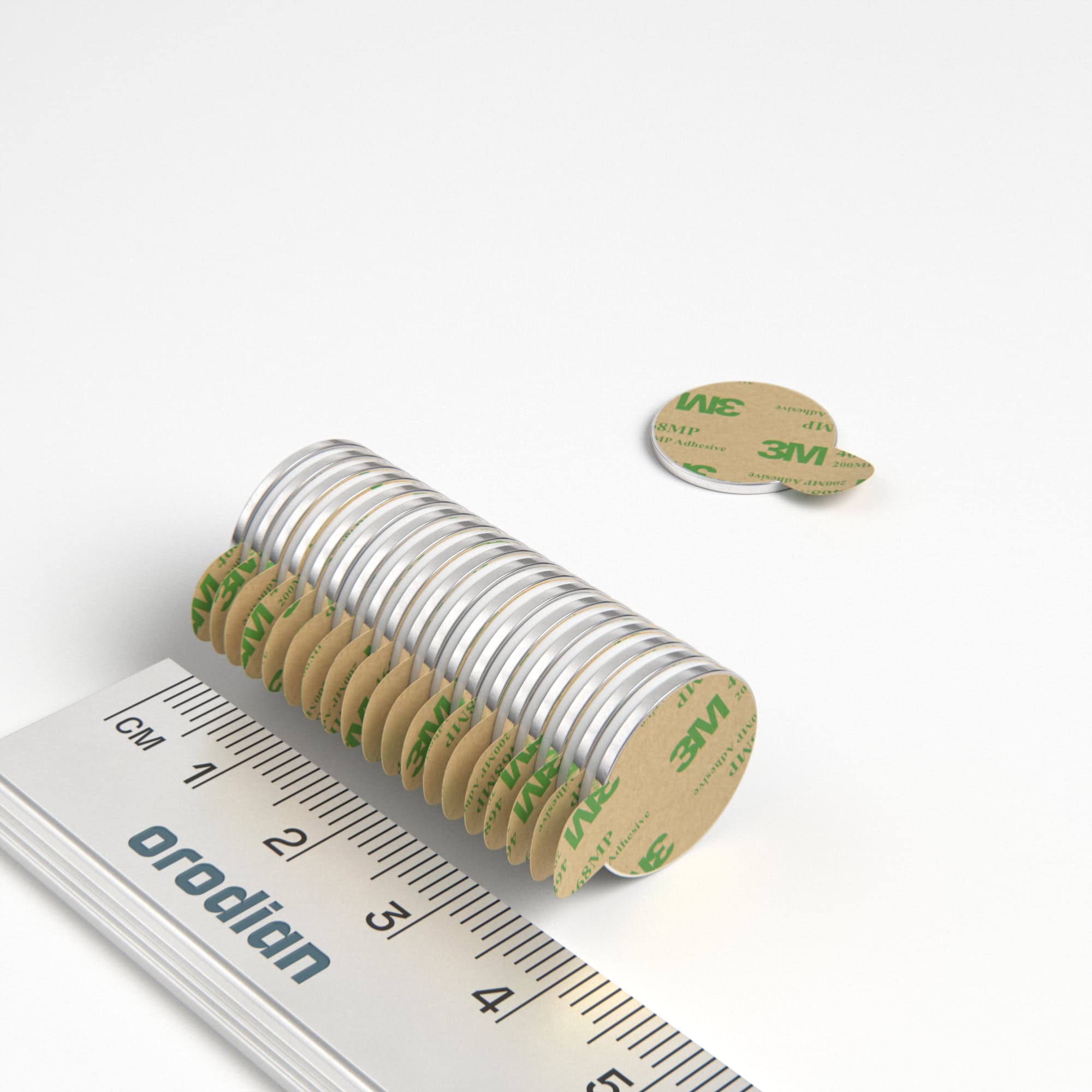 Magnet neodim cilindru 15×1 mm cu autocolant – N38