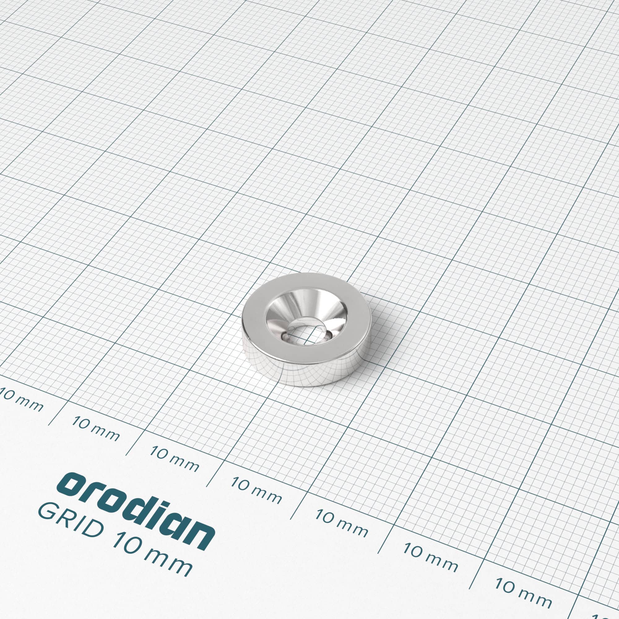 Magnet neodim cilindru 15×4 mm cu gaură M4 (polul nordic pe partea cu adâncitură) – N38 - imagine 2