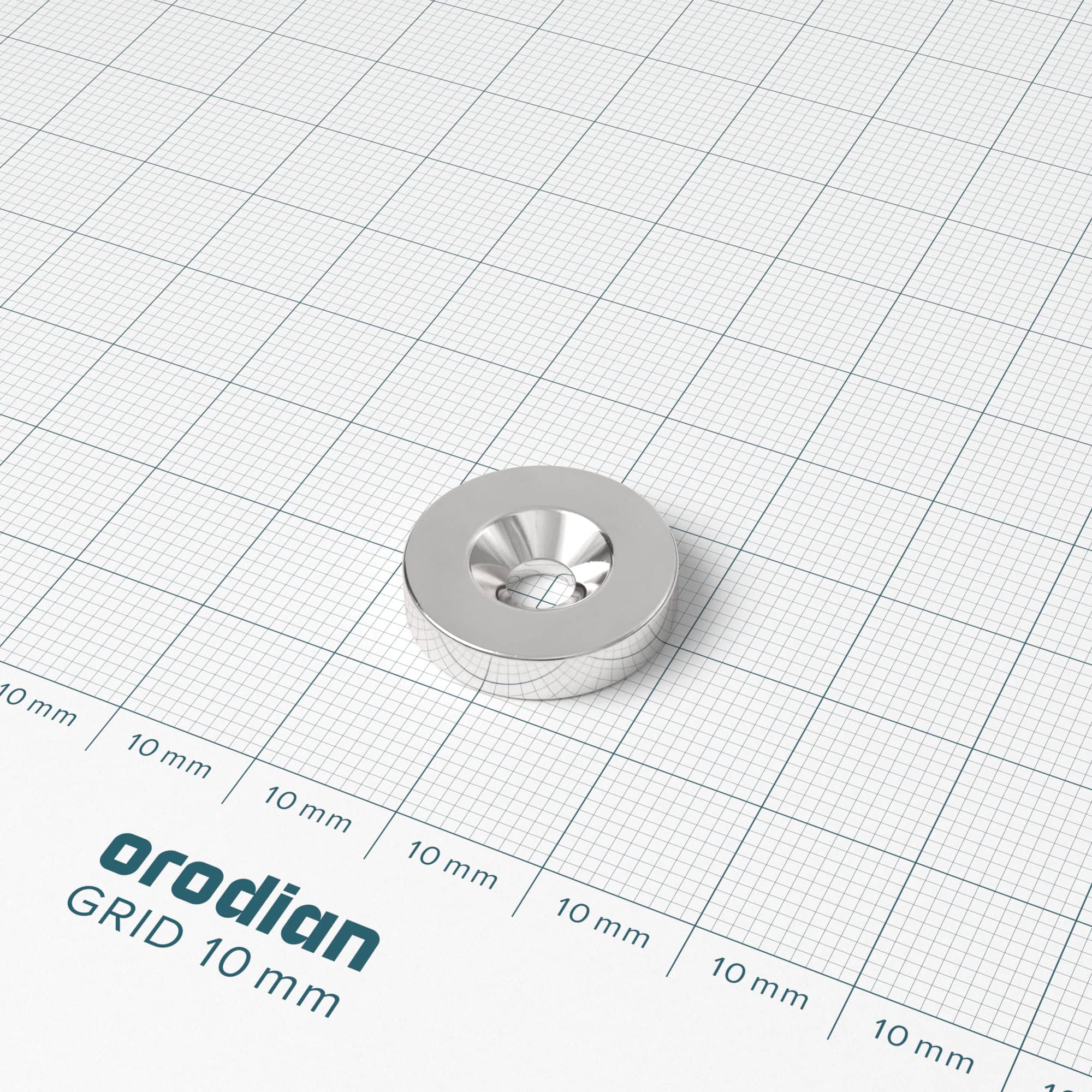Magnet neodim cilindru 18×4 mm cu gaură M4 (polul nordic pe partea cu adâncitură) – N38 - imagine 2