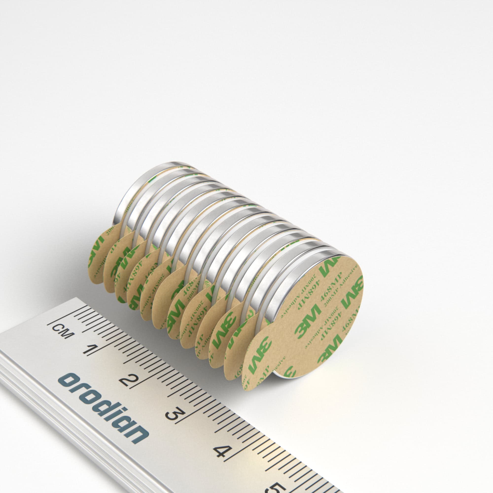 Magnet neodim cilindru 20×2 mm cu autocolant – N38