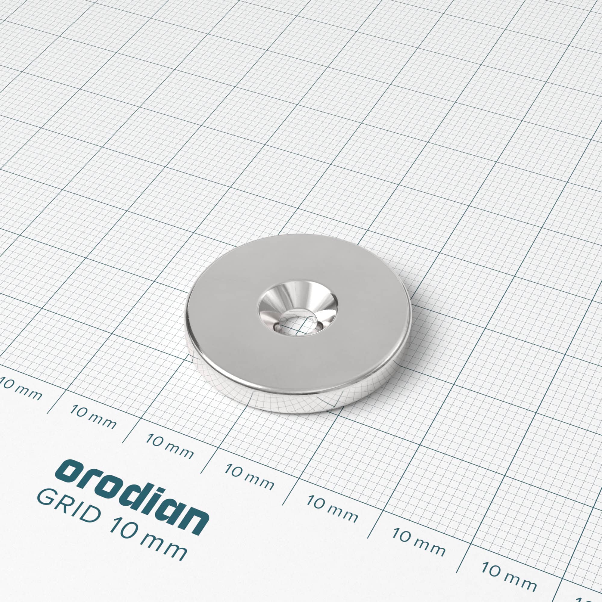 Magnet neodim cilindru 27×4 mm cu gaură M4 (polul sudic pe partea cu adâncitură) – N38 - imagine 2